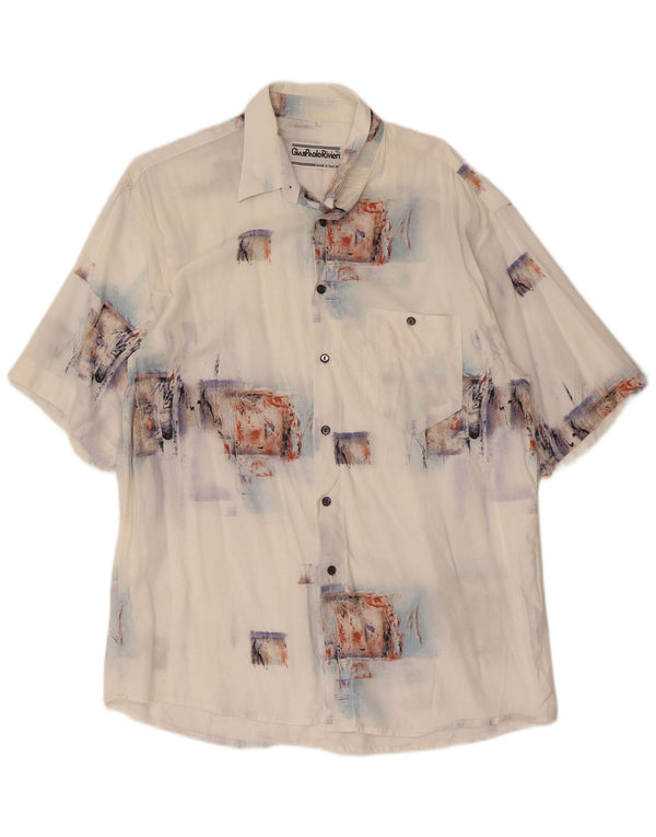 chemise à manches courtes vintage pour hommes grand patchwork blanc