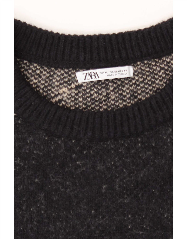 Zara Mens Crew Neck Jumper Sweater XL Black Striped