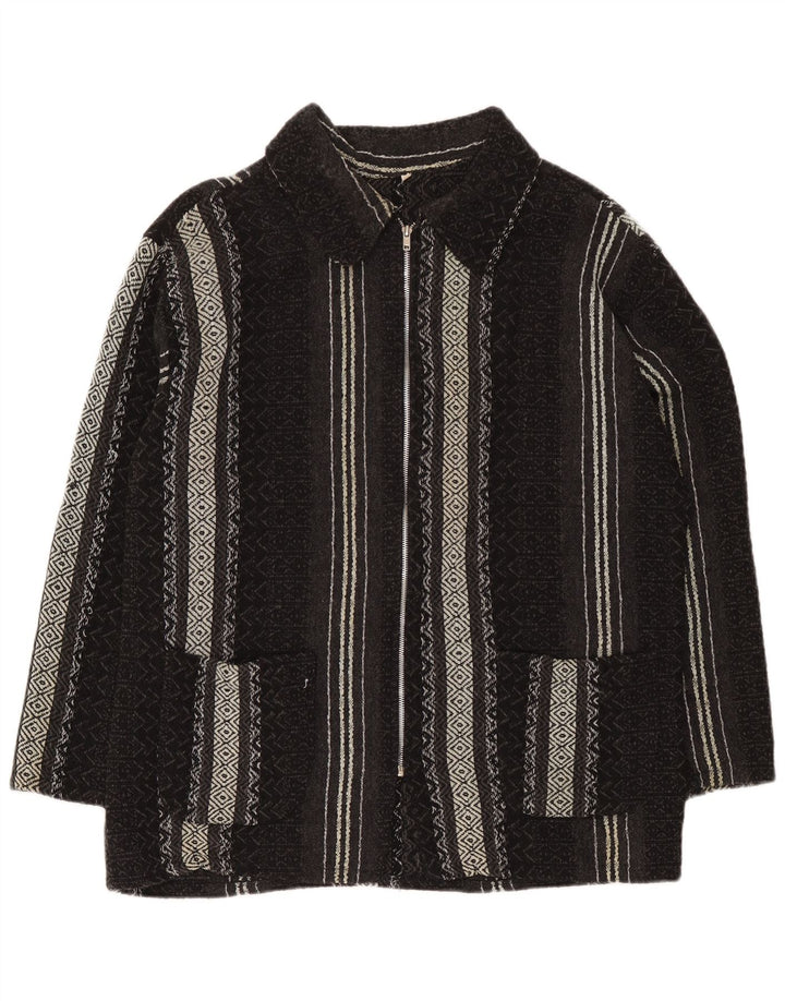 Vintage Mens Cardigan Sweater XL Black Geometric Wool Aztec