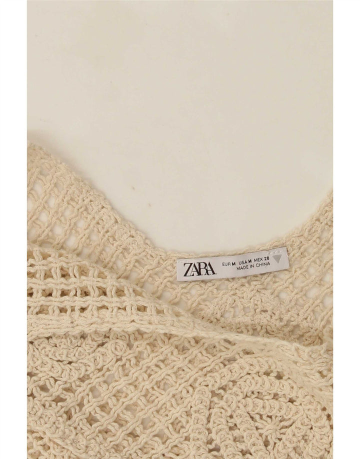 Zara Dame Crop Hæklet Cami Top UK 12 Medium Beige