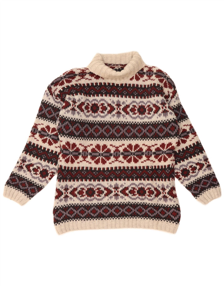 Vintage Herren-Pullover mit Rollkragen, mittelgroß, mehrfarbig, Fair-Isle-Wolle