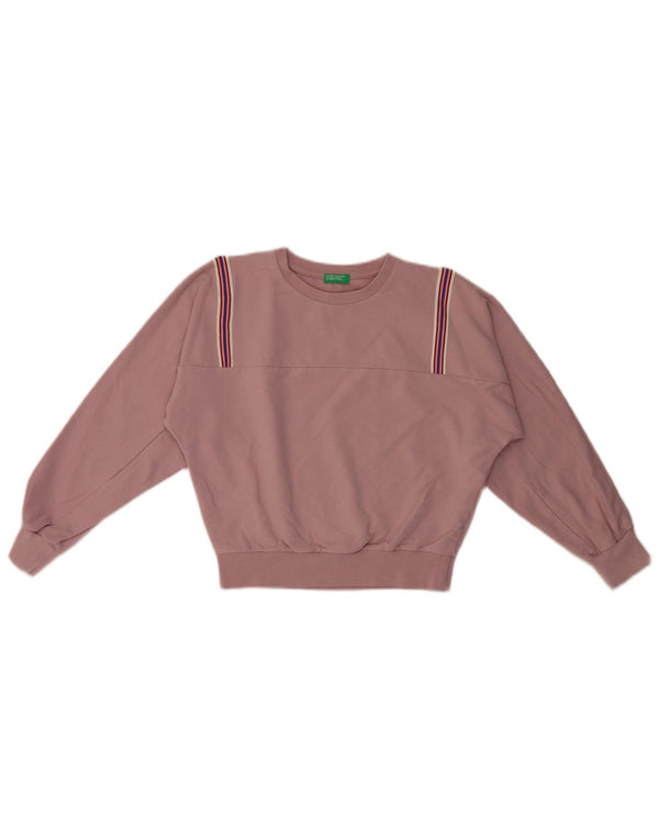 Benetton Girls Crop Sweatshirt Jumper 10-11 år XL Pink Stribet Bomuld