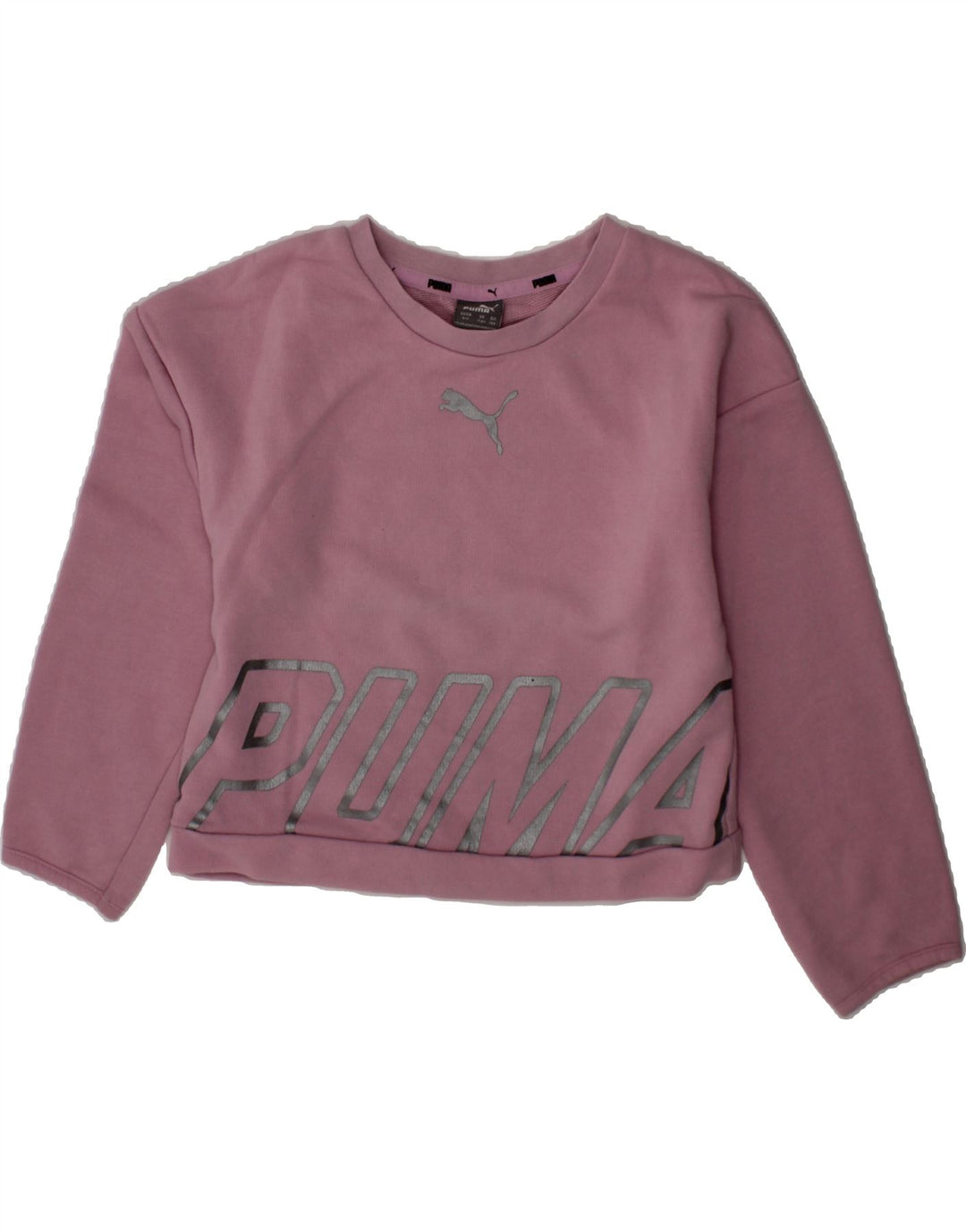 PUMA Girls Graphic Sweatshirt Jumper 7-8 Years Purple Cotton Vintage Puma and Second-Hand Puma from Messina Hembry 
