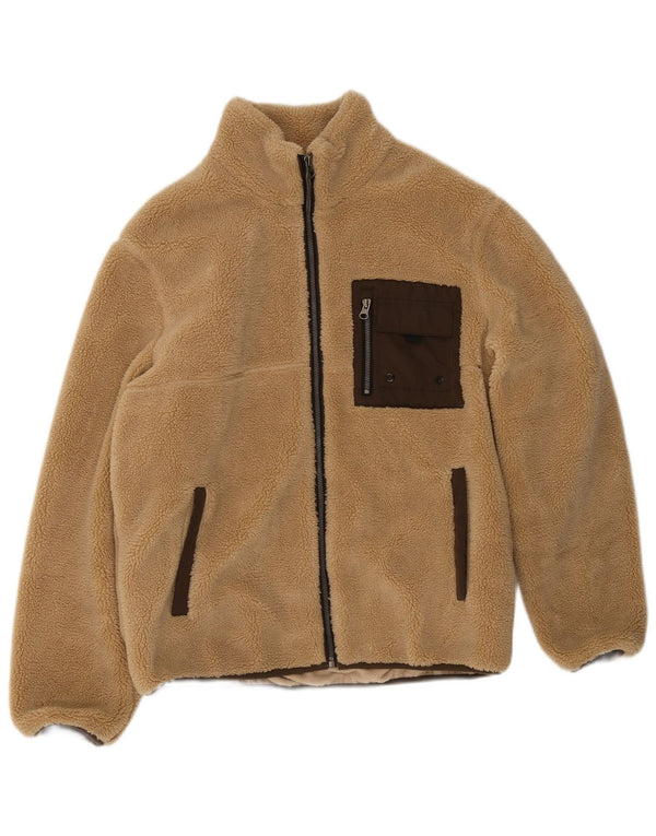 Zara Mens Fleece Jacket UK 38 Medium Beige Polyester