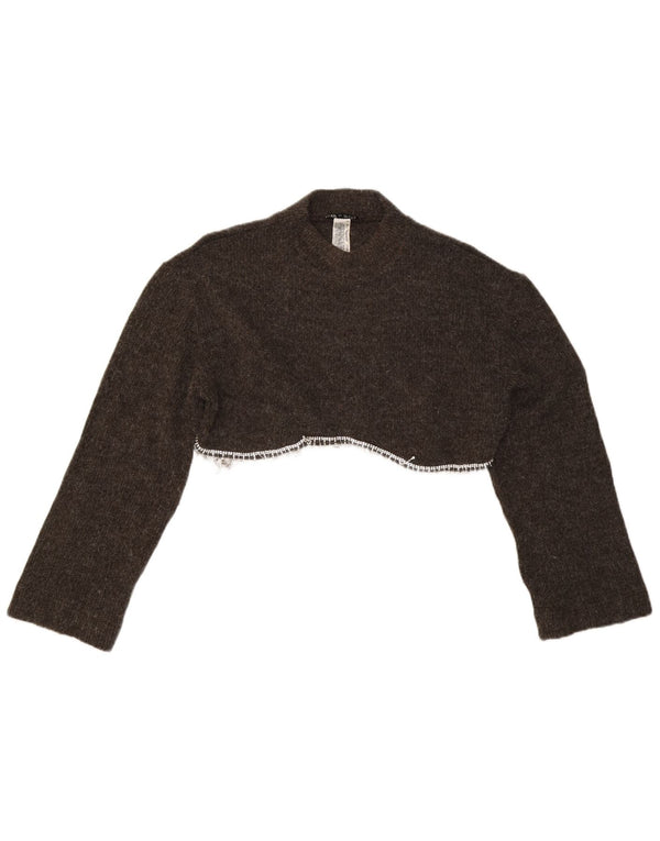 Zara Womens Crop Crew Neck Jumper Sweater UK 16 Large Grå Akryl