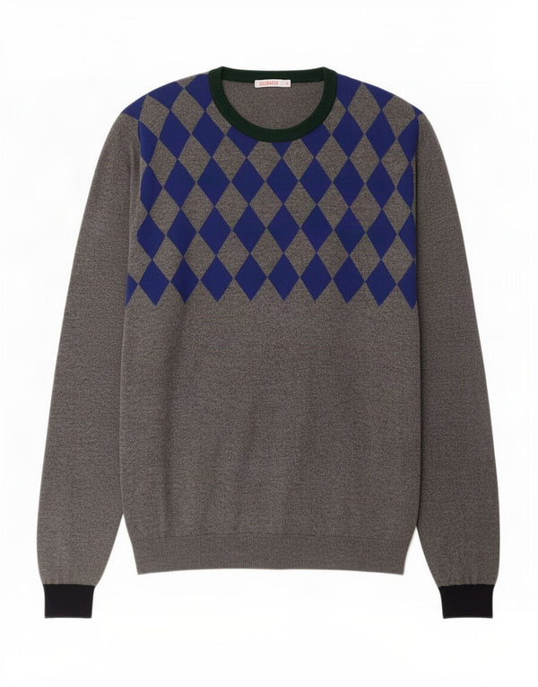 Sun68 Mens Crew Neck Jumper Sweater XL Grey Argyle/Diamond Wool