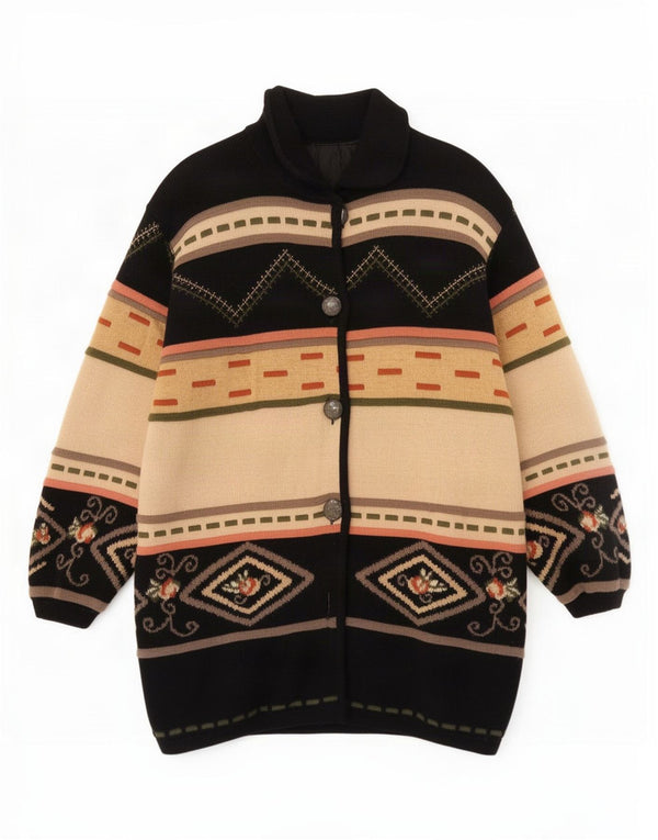 Vintage Womens Knit Windbreaker Coat UK 12 Medium Black Geometric Retro