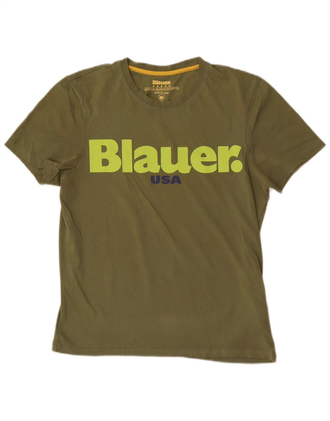 Męski T-shirt z grafiką Blauer, mały, bawełniany khaki