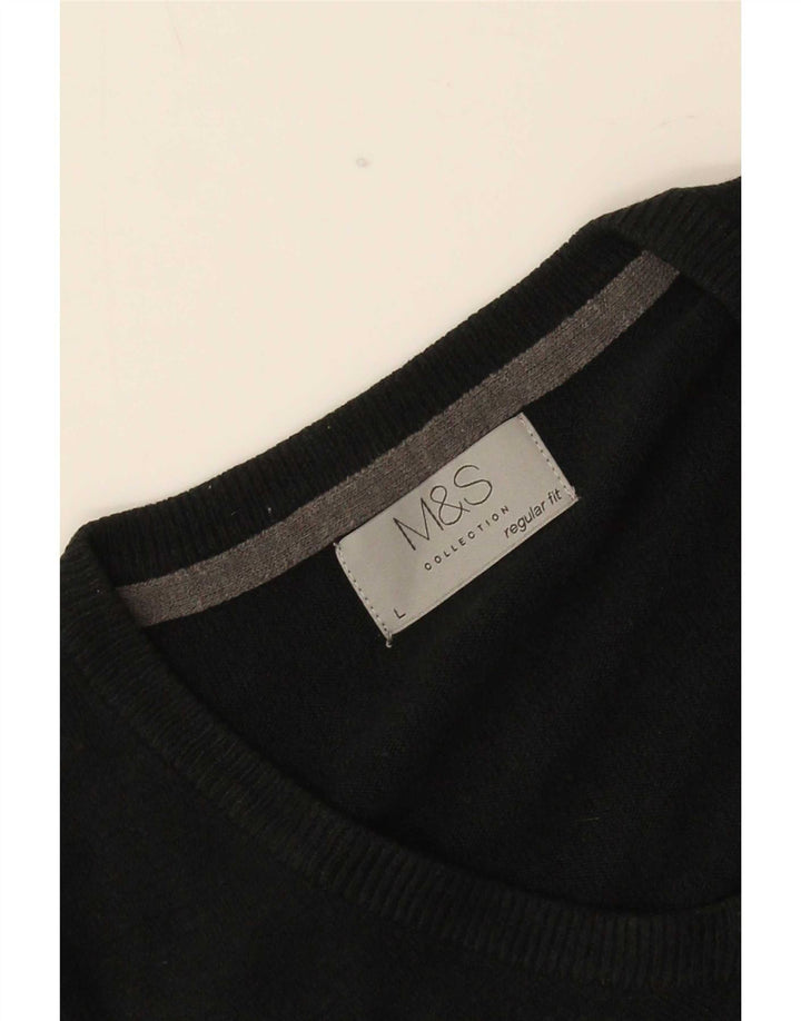 Marks & Spencer Herren-Pullover, reguläre Passform, V-Ausschnitt, Größe L, Schwarz