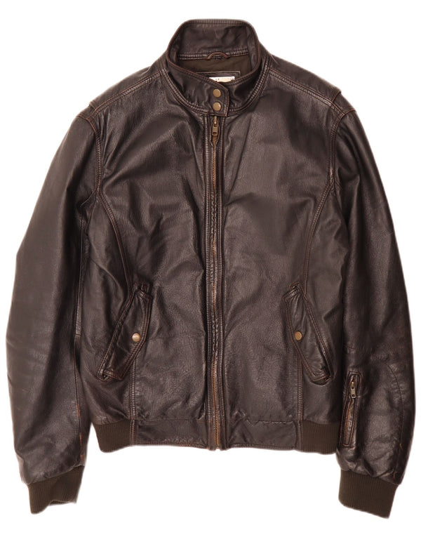 Vintage Herre Læder Bomber Jacket IT 52 XL Brun Retro