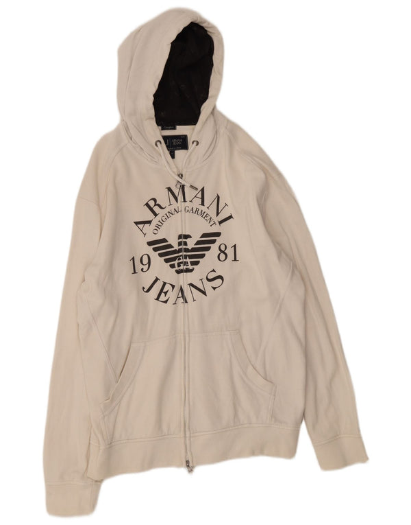 Maglione con cappuccio e zip grafica da donna Armani Jeans UK 18 XL Cotone bianco
