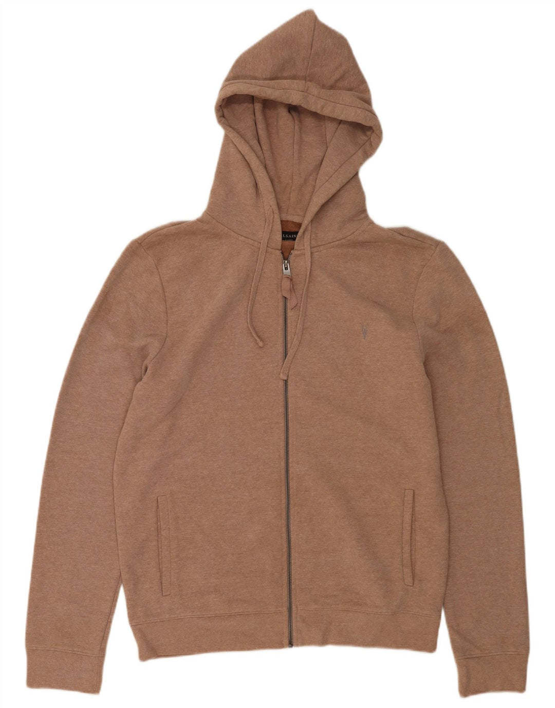 All Saints Mens Zip Hoodie Sweater Large Brown Cotton