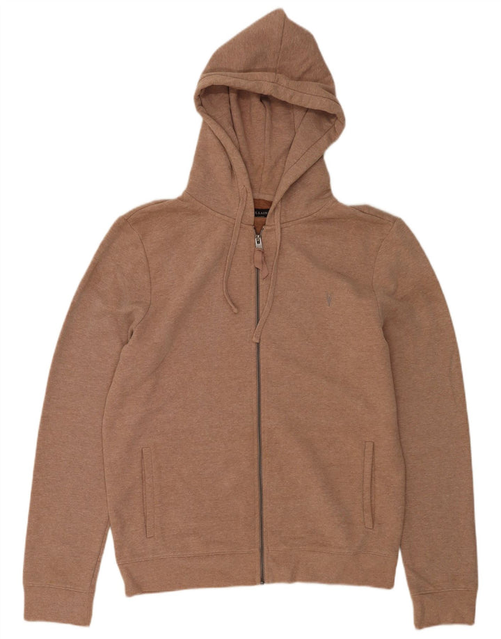 All Saints Mens Zip Hoodie Sweater Large Brown Cotton