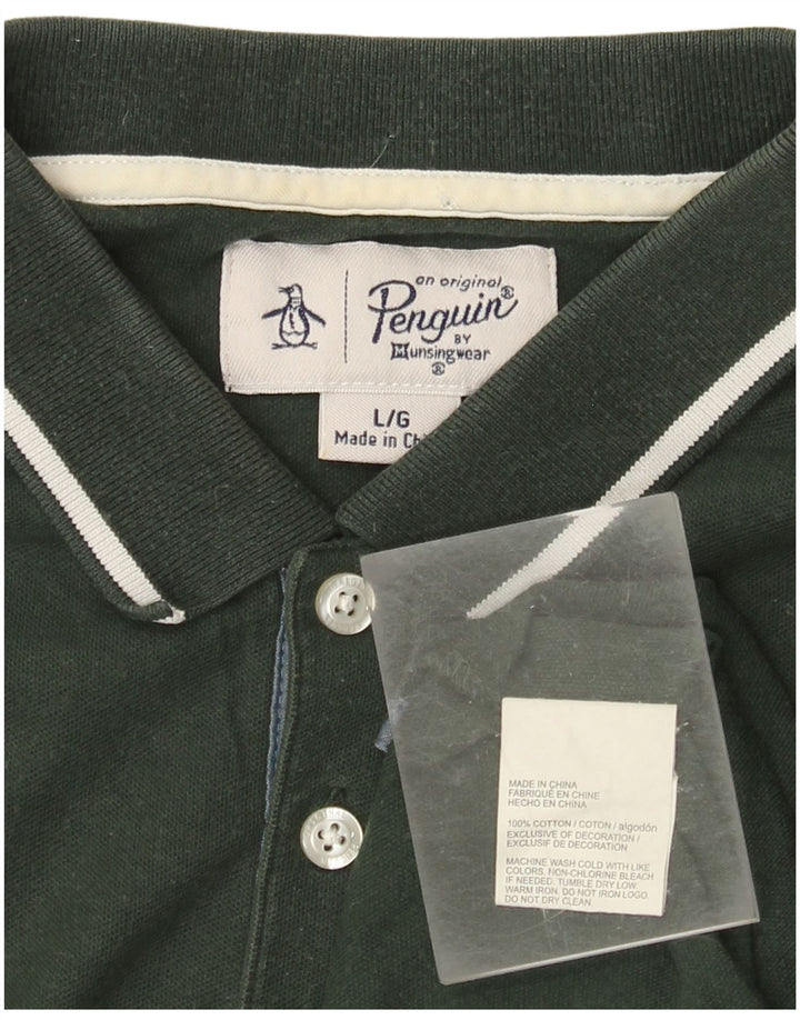 PENGUIN Mens Polo Shirt Large Green Cotton