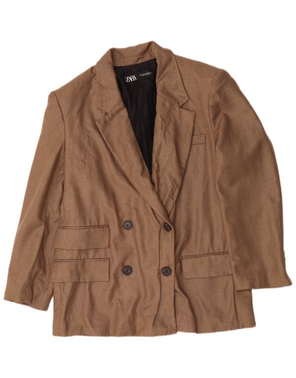 Zara Womens Oversized Double Breasted Blazer Jacket UK 14 Medium Brown