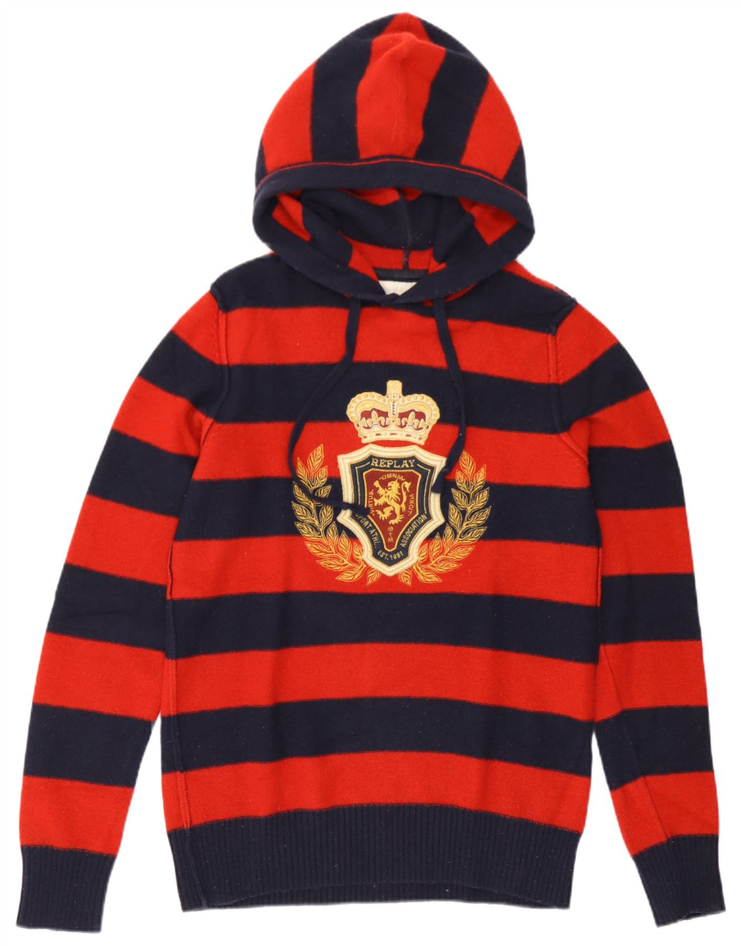Replay Mens Hooded Graphic Jumper Sweater Medium Red Striped