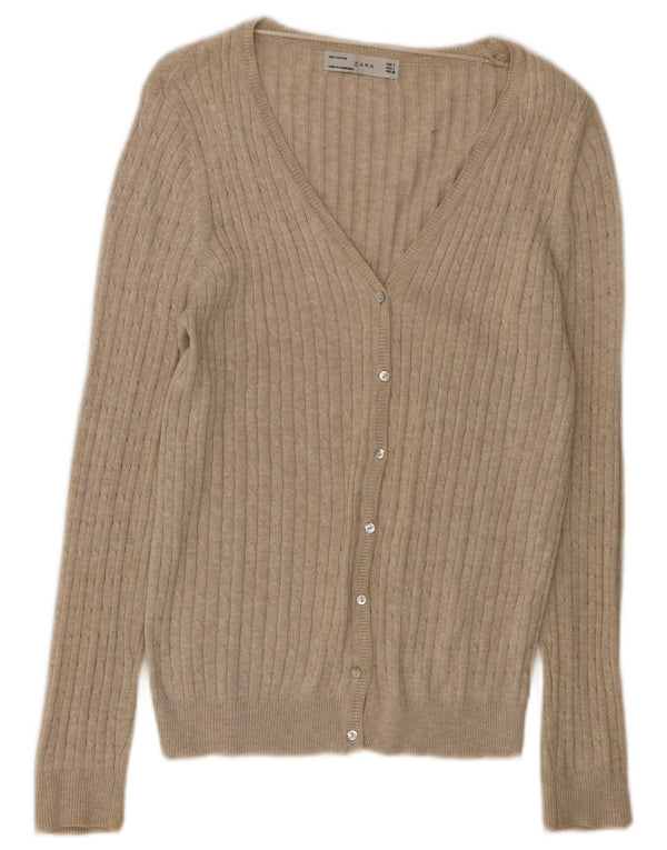 Maglione cardigan da donna Zara UK 14 grande cotone beige