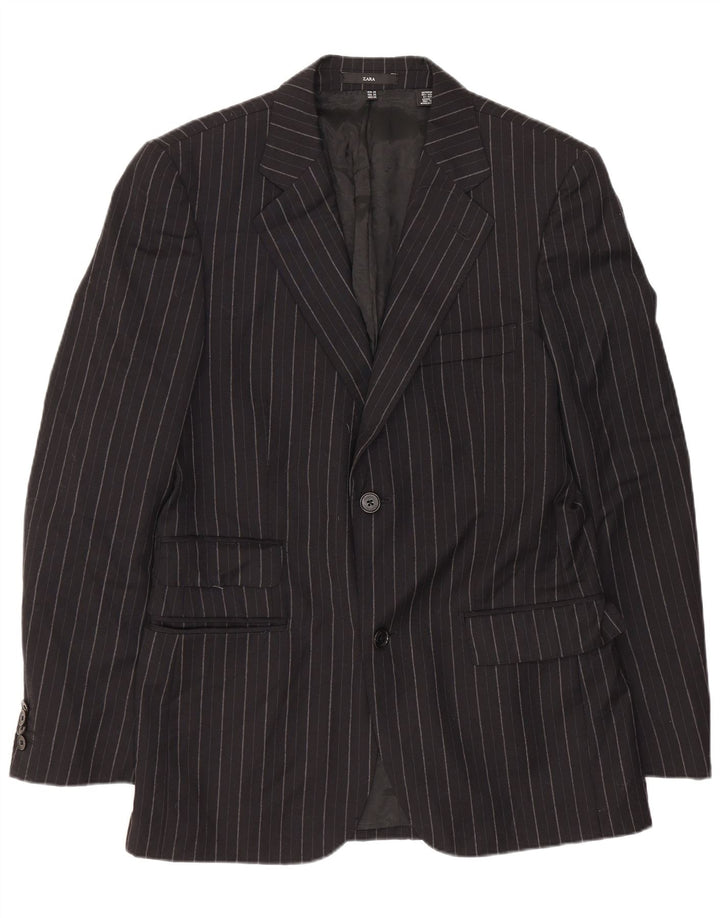 Zara Herren-Blazer mit 2 Knöpfen, EU 46, kleine schwarze Nadelstreifenwolle