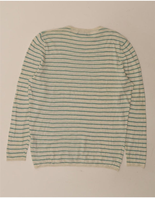 Maglione maglione girocollo da uomo Zara in cotone a righe verde medio