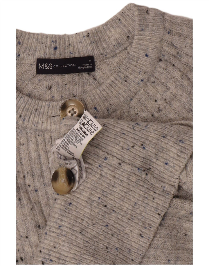 Marks & Spencer Womens Crop Cardigan Sweater UK 12 Medium Grey Flecked