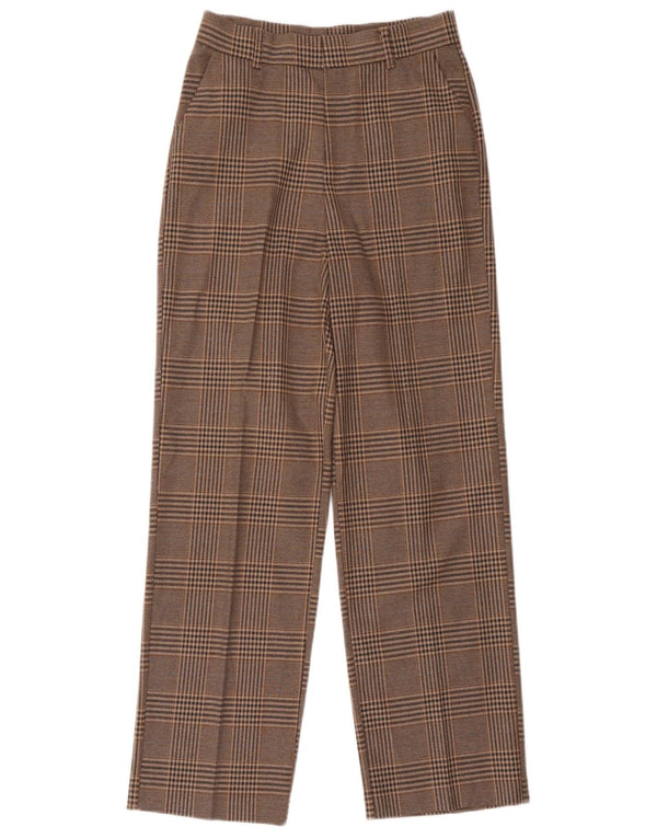 Zara Damen-Anzughose mit hoher Taille, schmal zulaufend, XS, B24, L30, brauner Hahnentrittmuster