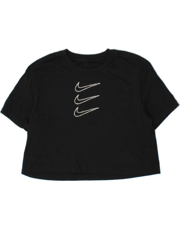NIKE Womens Crop Graphic T-Shirt Top UK 10 Small Black Cotton