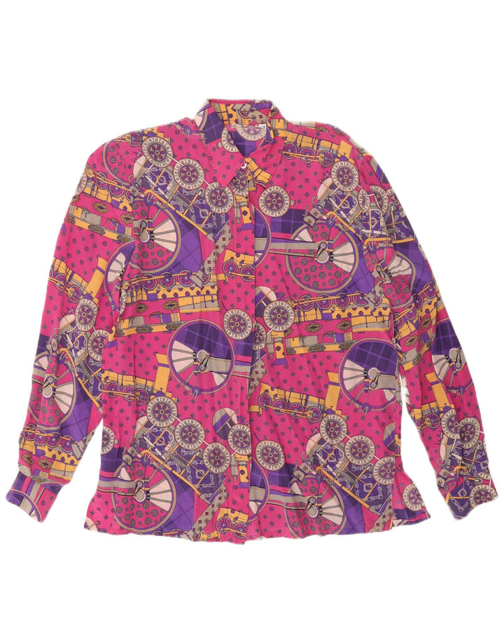 VINTAGE Womens Abstract Pattern Shirt Blouse IT 44 Medium Pink