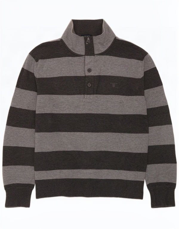 Gant Maglione da uomo con collo a bottoni XL in cotone a righe grigie