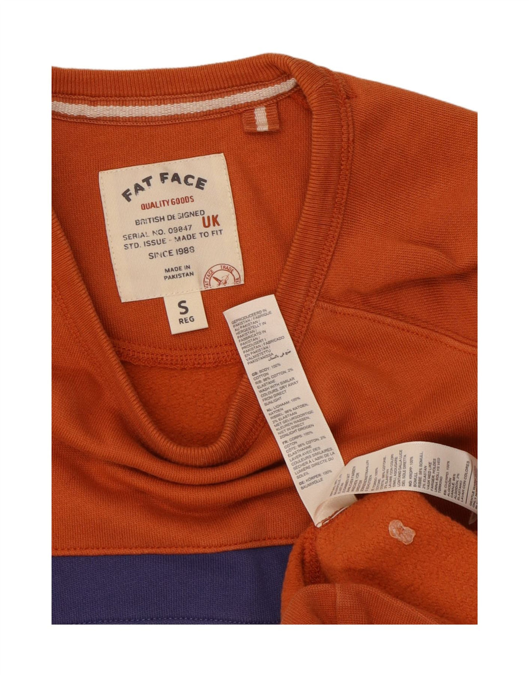 Fat Face Mens Sweatshirt Jumper Small Orange Colourblock Cotton