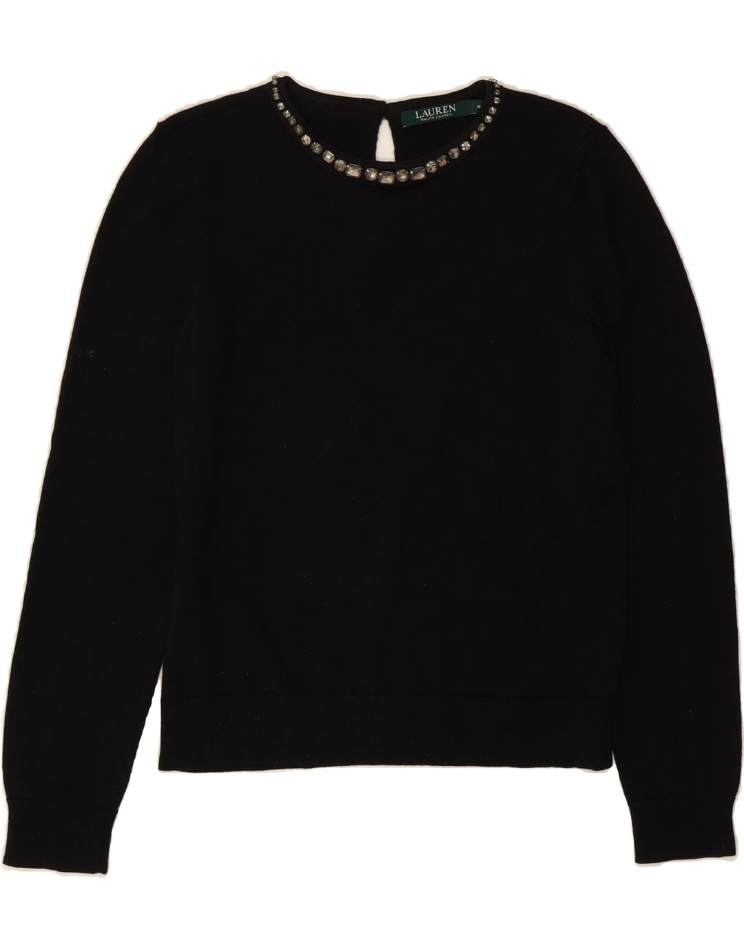 RALPH LAUREN Womens Crew Neck Jumper Sweater UK 12 Medium Black Vintage Ralph Lauren and Second-Hand Ralph Lauren from Messina Hembry 