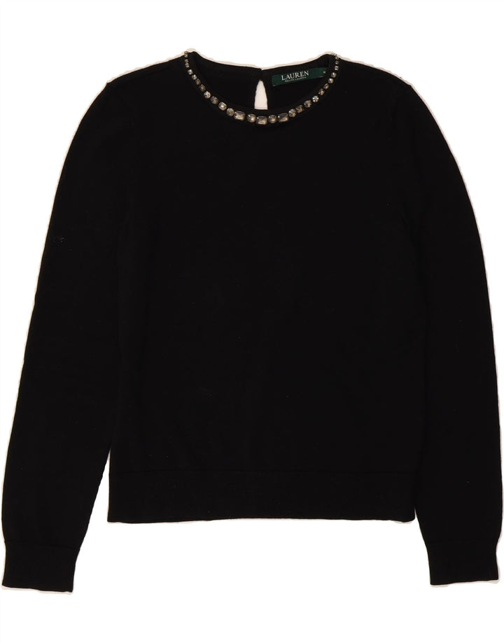 RALPH LAUREN Womens Crew Neck Jumper Sweater UK 12 Medium Black Vintage Ralph Lauren and Second-Hand Ralph Lauren from Messina Hembry 