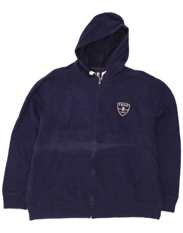 IZOD Mens Zip Hoodie Sweater Large Navy Blue Cotton