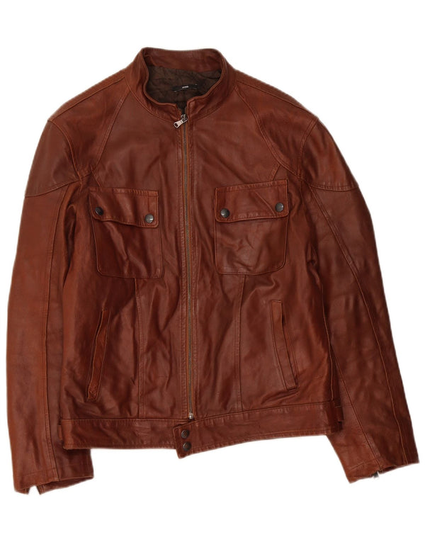 Sasch Womens Leather Racer Jacket UK 12 Medium Brown