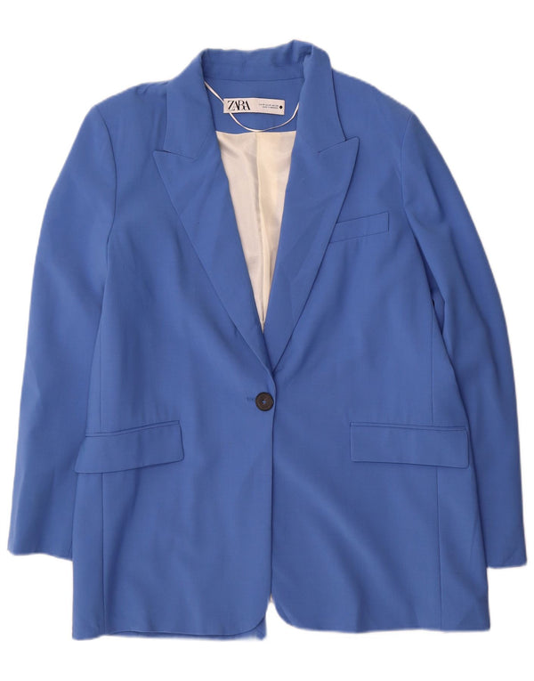 Zara Mujer Chaqueta Blazer De 1 Botón UK 44 Poliéster Azul Medio
