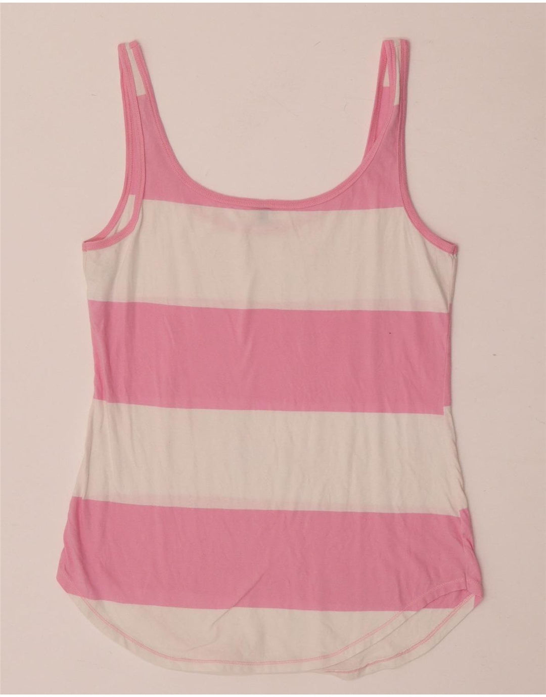 Benetton Womens Vest Top UK 12 Medium Pink Striped Cotton