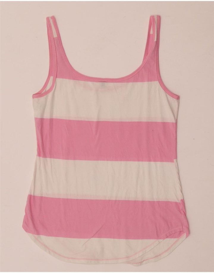 Benetton Womens Vest Top UK 12 Medium Pink Striped Cotton