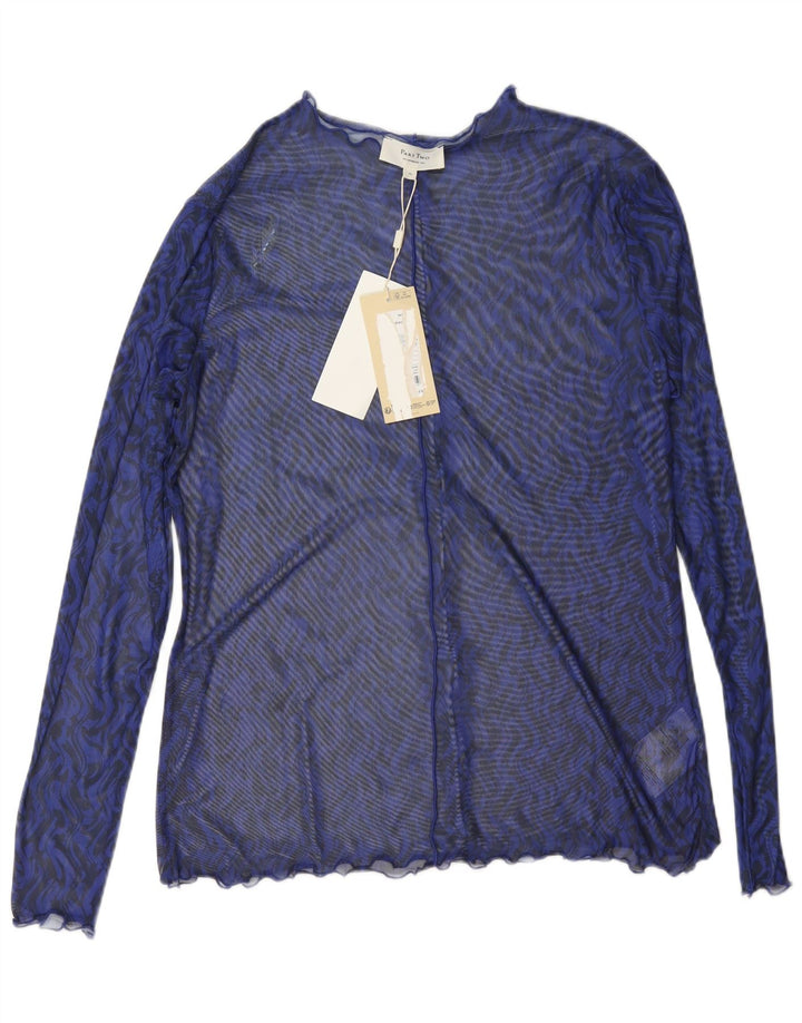 Part Two Womens Long Sleeve See Through Top UK 18 XL Blue Chevron Polyester