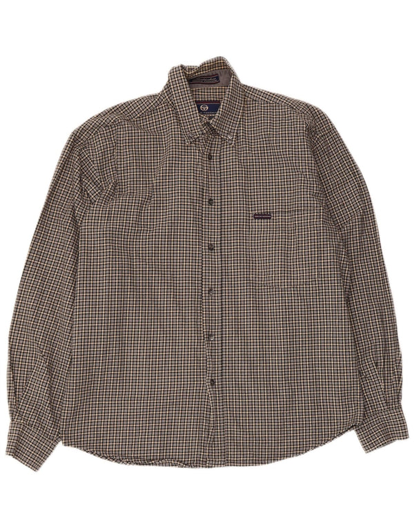 Sergio Tacchini Mens Flannel Shirt Medium Grey Check Cotton
