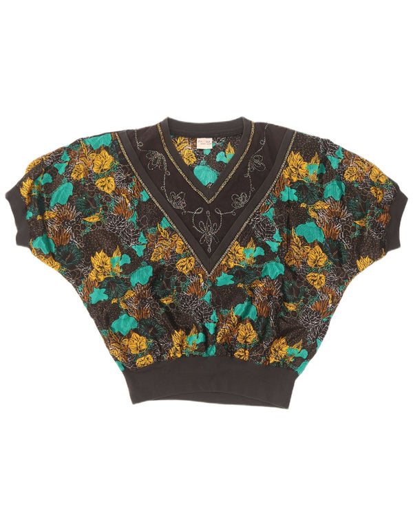 Vintage női blúz felső UK 18 XL tarka virágos selyem