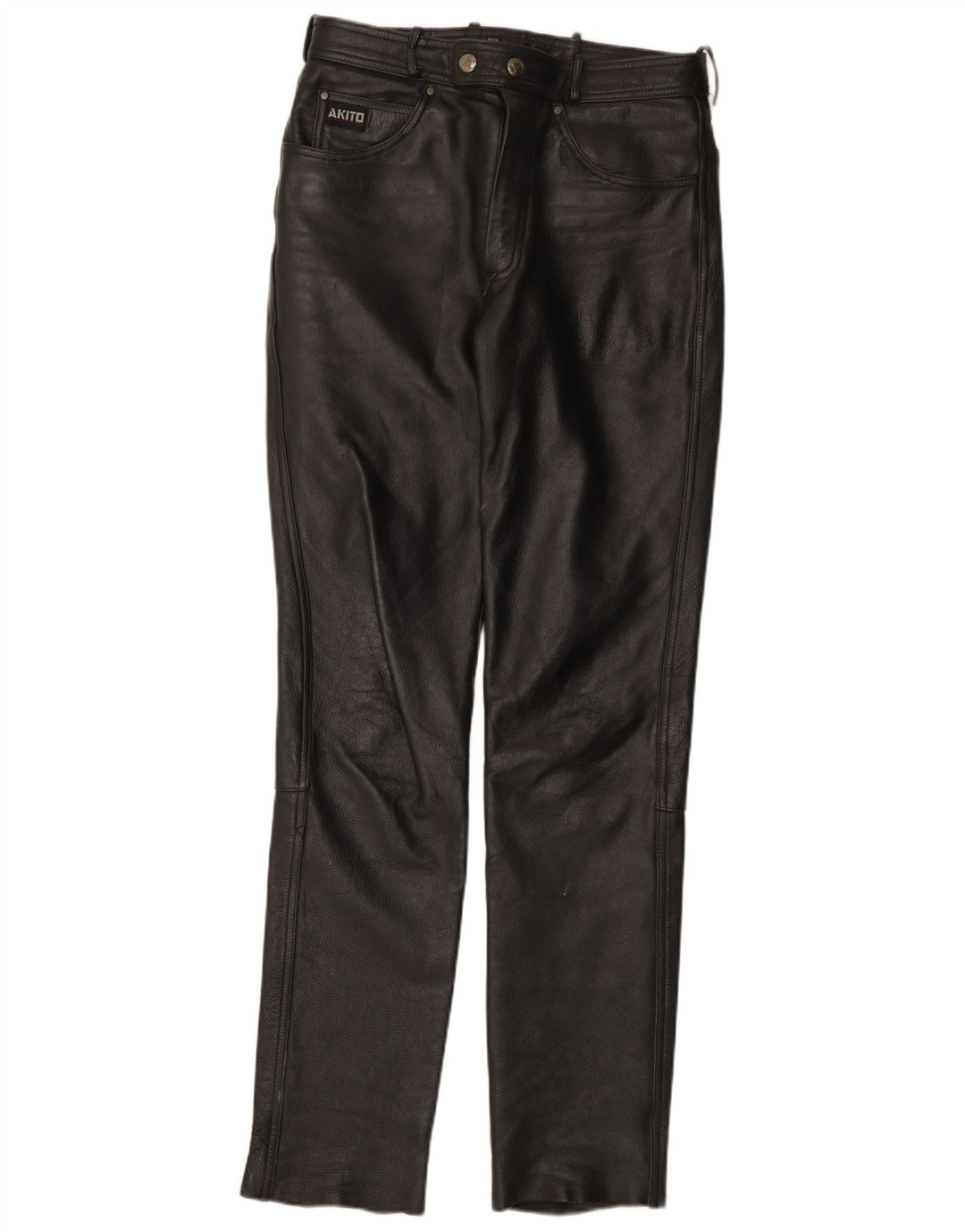 Akito Mens Slim Leather Trousers W32 L34 Black Leather