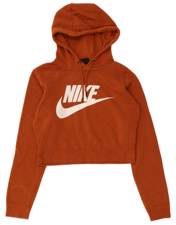 Nike Womens Crop Graphic Hoodie Pullover UK 6 XS Braune Baumwolle