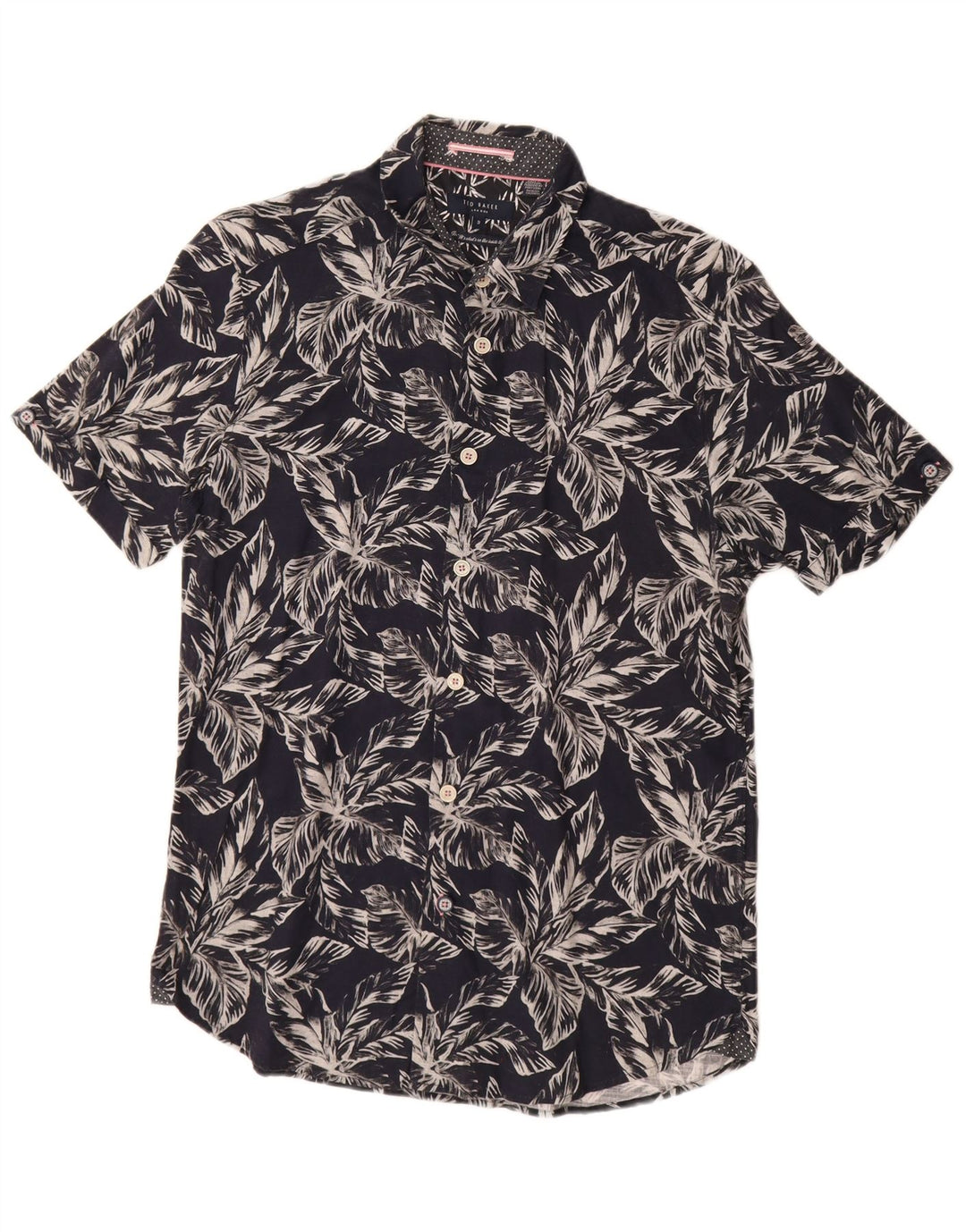 Ted Baker Mens Short Sleeve Shirt Size 3 Medium Navy Blue Floral Cotton