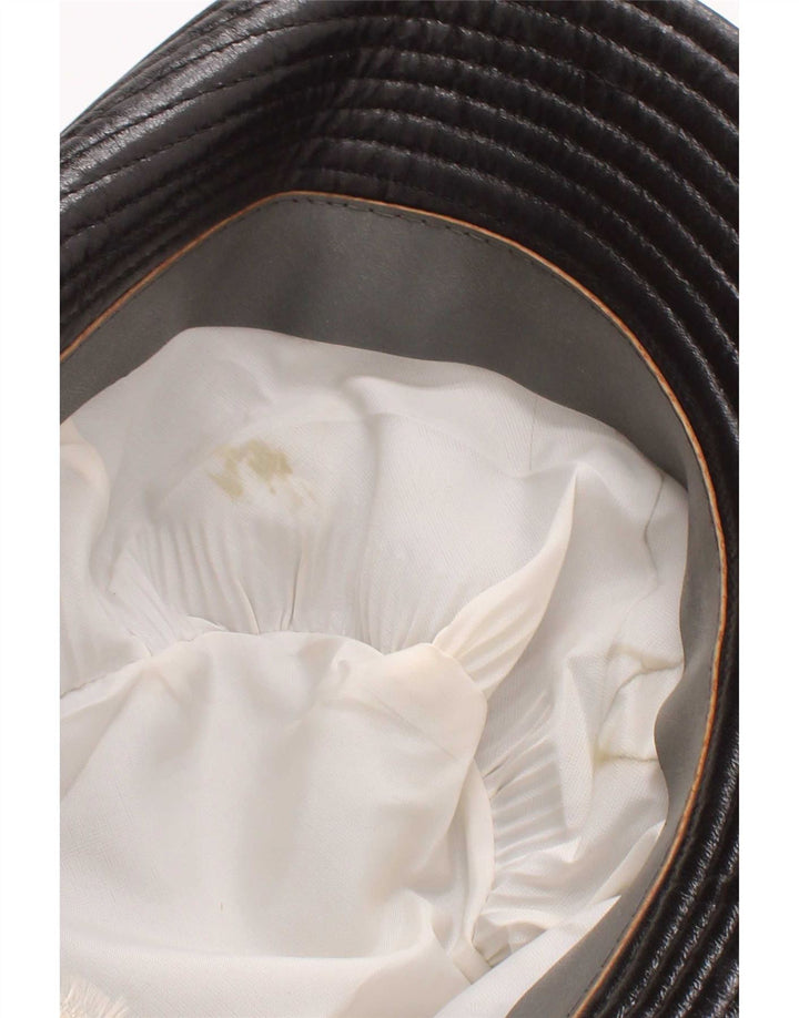 Vintage hombres cuero Fedora sombrero medio negro