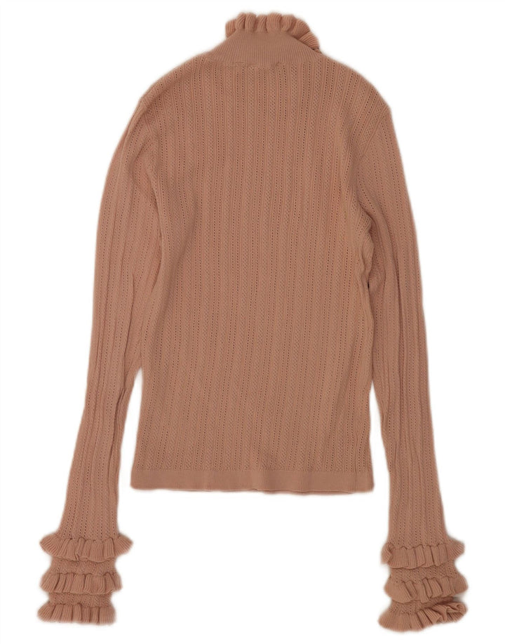 Zara Womens Crop Top Long Sleeve UK 10 Small Beige Viscose
