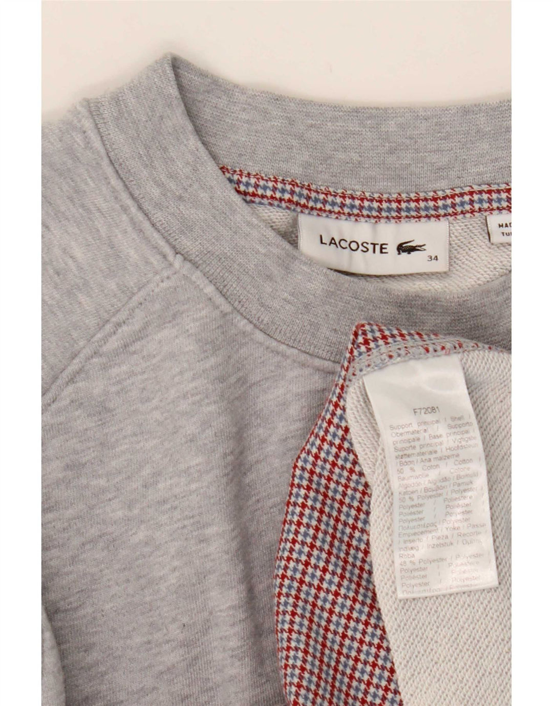 Lacoste moletom feminino oversized tamanho 34 pequeno cinza houndstooth