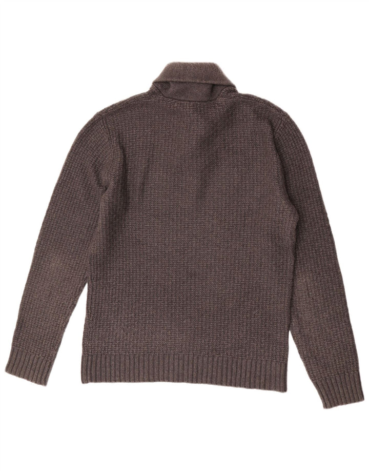 Benetton Mens Shawl Neck Jumper Sweater Large Grey Wool