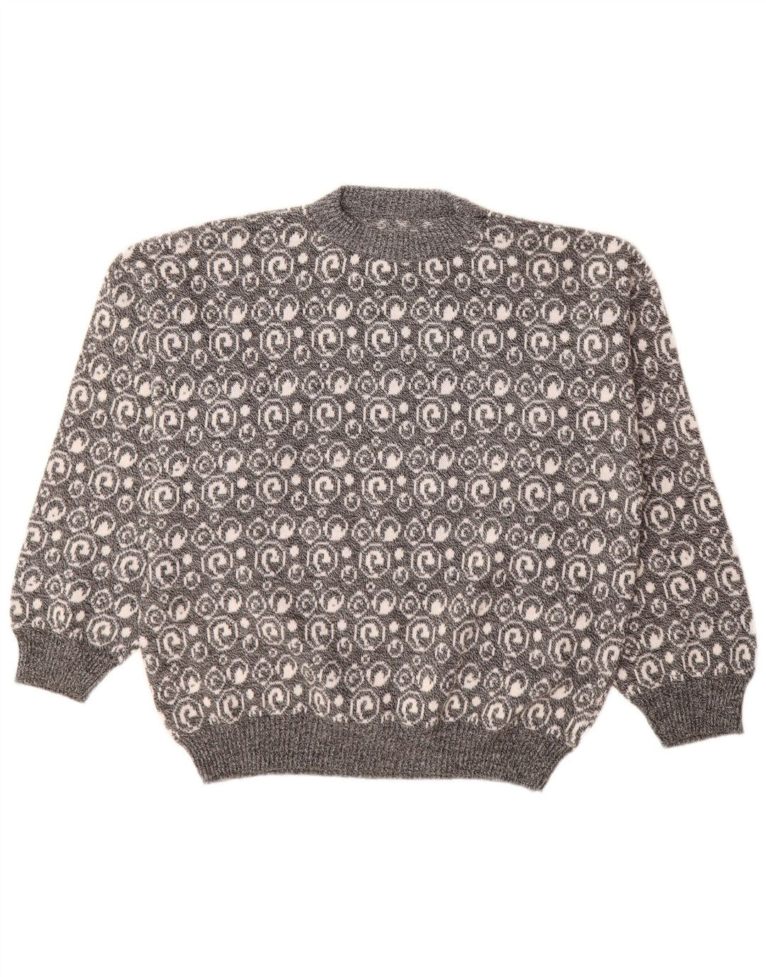 Vintage Mens Crew Neck Jumper Sweater Large Grey Paisley