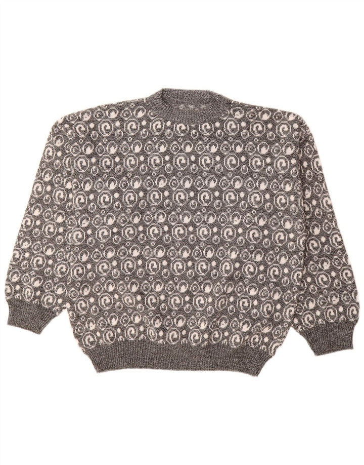 Vintage Mens Crew Neck Jumper Sweater Large Grey Paisley