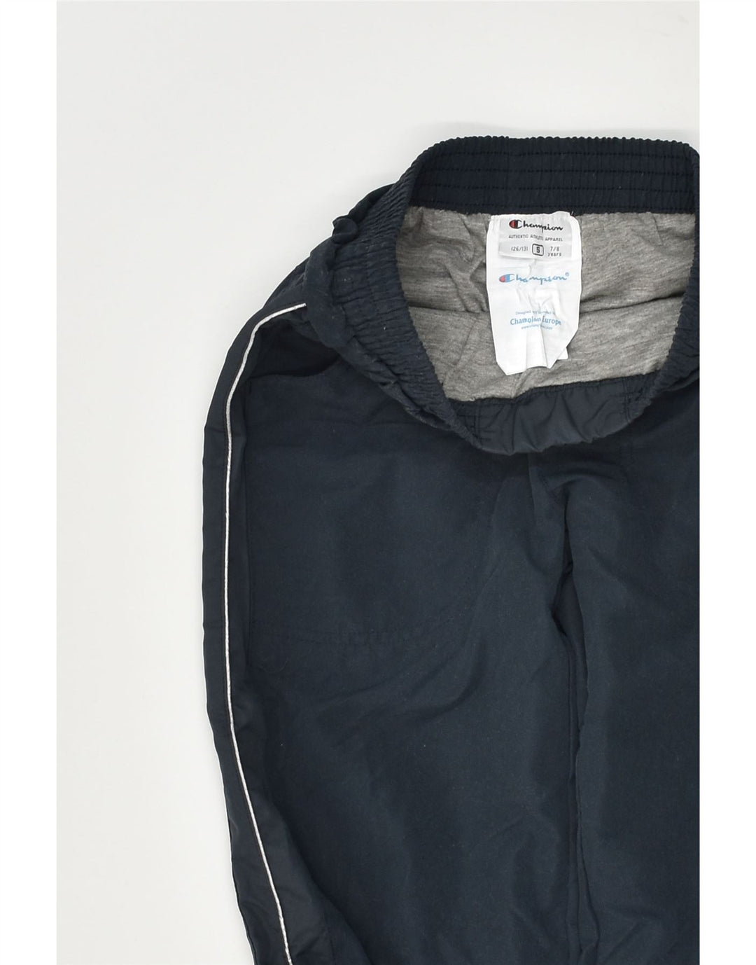 CHAMPION Boys Tracksuit Trousers Joggers 7-8 Years Navy Blue Polyester | Vintage Champion | Thrift | Second-Hand Champion | Used Clothing | Messina Hembry 