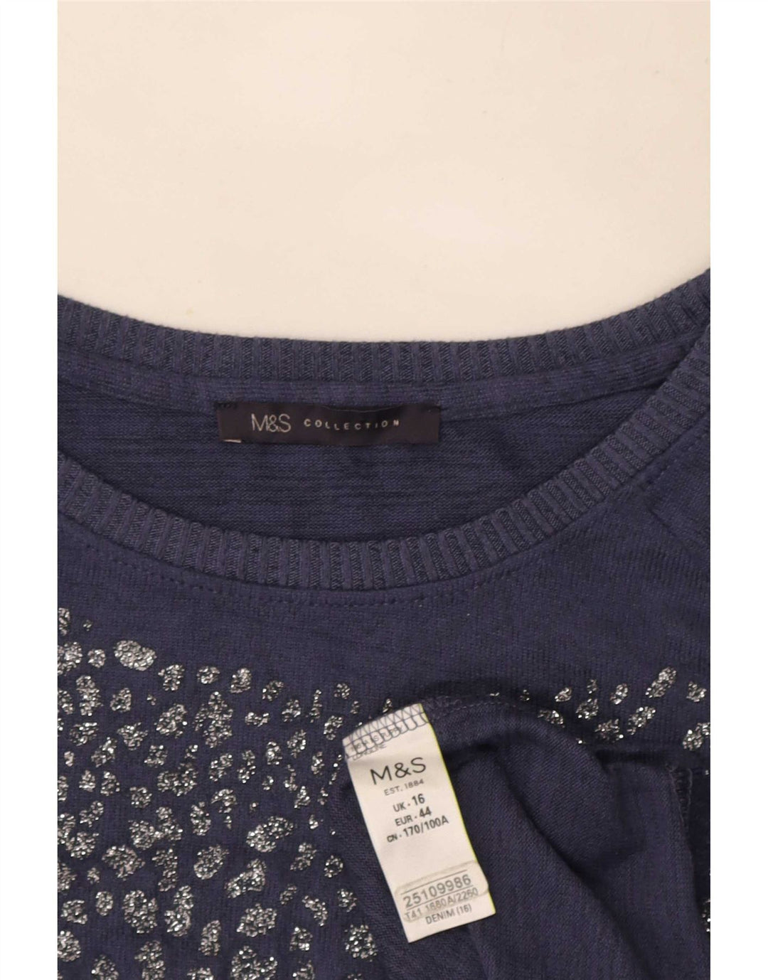 Marks & Spencer Womens Long Sleeve Tunic Top UK 16 Large Blue Polyester
